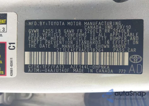 2010 Toyota Matrix S from USA, damaged, VIN 2T1LE4EEXAC018264